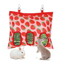 Guinea Pig Hay Feeder, 3 Hole Washable Hanging Hay Bag for Rabbits | Hay Holder for Guinea Pigs Rabbits Chinchilla Hamster Bunny Small Pets and Animal, Strawberry Pattern, 13x10.8inch - color: 3-hole strawberry