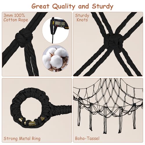 Stuffed Animal Storage Hammock Corner,55 Inch Large No Drill Toy Net,Black | Handcrafted Natural 100% Cotton Stuffy Hammock,Boho Macrame Toy Net,Stuffed Animals Storage Plush Holder,Nursery Room Decor - color: Black, size: X-Large Simple Style
