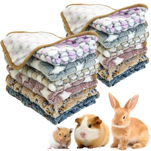 PINVNBY 12 PCS Guinea Pig Blanket Washable Fleece Blanket for Guinea Pigs Reusable Small Animal Cage Sleep Mat Bedding Pad for Hamster Bunny Ferret Chinchilla Hedgehog (24 x 16 Inch) - size: 24" x 16"(12 PCS)
