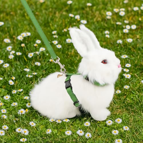 Hypeety Rabbit Harness with Leash Adjustable Nylon Vest for Small Animals | Adjustable 7.9-11.9'' chest, 7.1-10.3'' neck, escape-proof snap buckles, with bell lead for bunnies/guinea pigs/ferret, green - color: Green