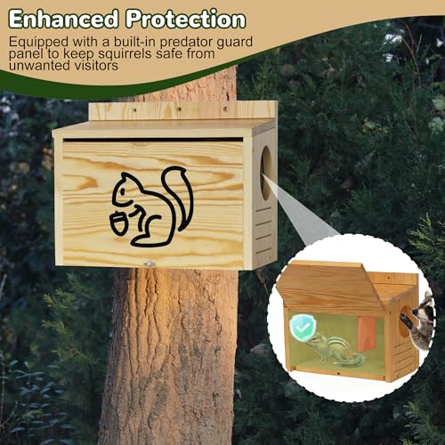 Widened Medium Wooden Squirrel House for Outside | Squirrel Nesting Box, Squirrel Boxes for Outside，Outside Nesting, Chipmunk Houses, Easy Assembly - size: Medium