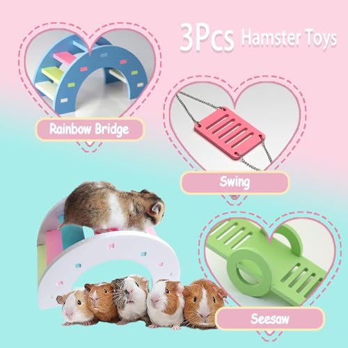 Hamster Toys, Rainbow Bridge & Swing & Seesaw Guinea Pig Toys Set DIY Rat Toys for Small Animals to Exercise and Have Fun (B, 3Pcs) - color: B