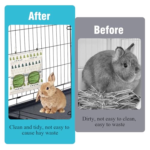 2 Packs Rabbit Hay Feeder Bag, Hanging Hay Feeders Washable 2 Hole Guinea Pig Hay Feeder Bag for Bunny Rabbits Chinchillas Hamsters Small Pets Animals