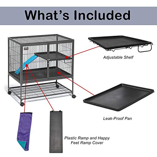 MidWest Homes for Pets Ferret Nation Single Unit Small Animal Cage, 2 Tiers, Includes Pan, Shelf, Ramp & Cover, for Ferrets & Other Small Animals - color: Black: 1 Inch Wire Spacing: Ferret Nation, size: Single Story