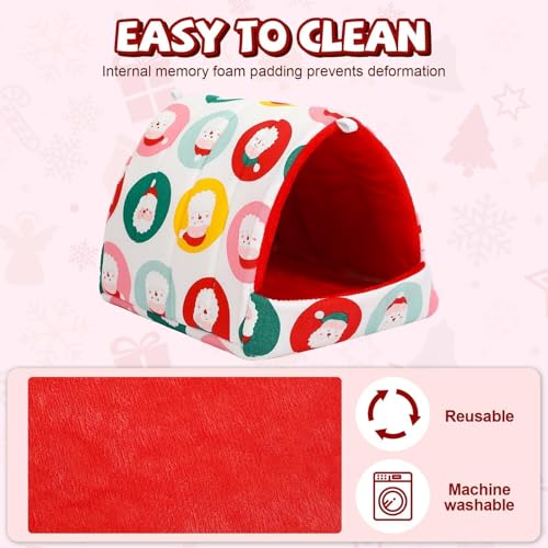 UPINS 2 Pack Christmas Guinea Pig Hideout,Guinea Pig Bed | Washable Small Animal House Cage Accessories,for Chinchillas Hamsters Hedgehogs Ferrets Bearded Dragons and Rats - color: Red Green Yellow, size: 6.8 x 7.4 inch