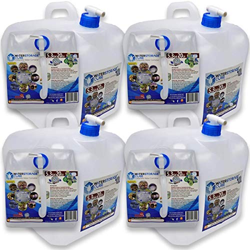 WaterStorageCube BPA Free Collapsible Water Container with Spigot, Camping Water Storage Carrier Jug for Outdoors Hiking Backpack & Survival Kit, Foldable Portable Water Canteen 1.3/2.6/5.3 Gallon - size: 5.3 gallon, style: 4-Pack 5.3 Gal
