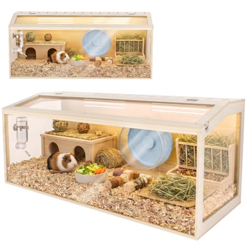 Wooden Hamster Cage, 48inch Large Hamster Enclosure with Openable Top & Stabilized Acrylic for Small Animals, Guinea Pig, Rabbit, Rat, 48" L x 20''W x 20''H Hamster Habitat with Multi-Vent - size: 48.0"L x 20.0"W x 20.0"H