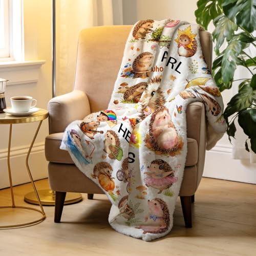 Hedgehog Blanket Gifts for Girls Women Hedgehog Lovers Ultra Soft Flannel Hedgehogs Throw Blanket Birthday Gifts Decor 50"x40" - color: White Hedgehog