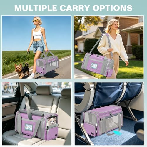 Cat Carrier Top Load, Privacy Curtains Soft Pet Travel Bag Airline Approved | Collapsible Soft-Sided Cat/Dog/Pet Carrier for Small Cats Dogs Puppy Under 16 lb, Washable Kitten Mesh Cage (16.9x10.8x10.8) - color: Purple