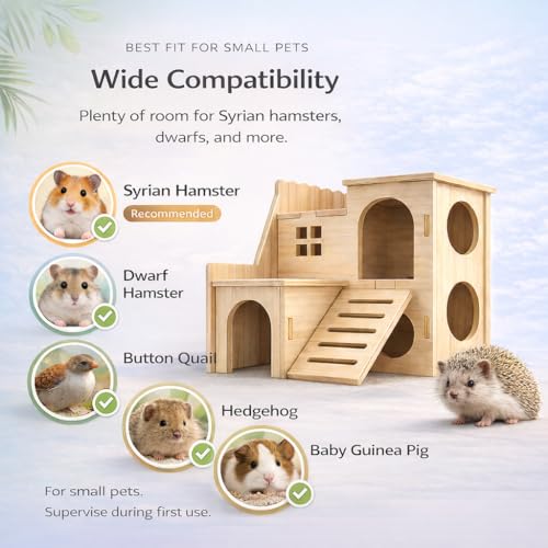Large Hamster Maze Wood House Fun Slide House Double-Decker Hut Chew Toys for Bigger Syrian Hamsters Dwarf Gerbil Mouse Mice Rat Small Animals