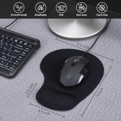 JIKIOU Ergonomic Mouse Pad with Gel Wrist Rest 2 Pack, Portable Small Black | Upgraded-Prevent Gel Leakage, Ergonomic Design for Pain Relief, Cooling Gel filled, Smooth Lycra Surface, Non-Slip PU Base - color: 01Black