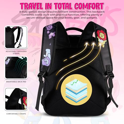 AI ACCESSORY INNOVATIONS K-Pop Demon Hunters Chibi Saja Boys 16” Backpack for Girls, Featuring Jinu, Abby, Mystery, Romance, & Baby, Saja Rubber Molded Bag Charm, Saja Boys - style: Saja Boys