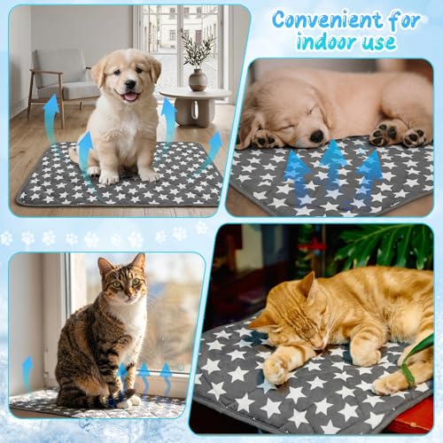2 Pack Cat Cooling Mat 16" x 20" Self Cooling Pet Dog Pad with Color Changing Star Pattern Portable Washable Summer Rug for Cat Puppy Non-Slip Mat for Crate Indoor - size: 16" X 20"