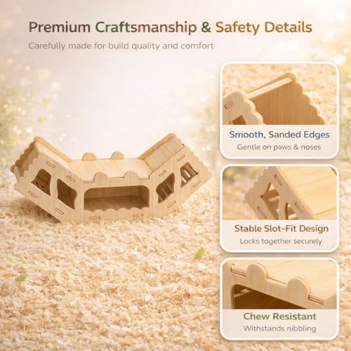 Wooden Hamster Tunnel Toy – Natural Chewable Hideout for Syrian, Dwarf Hamsters and Small Pets, Cage Decor and Play Accessory