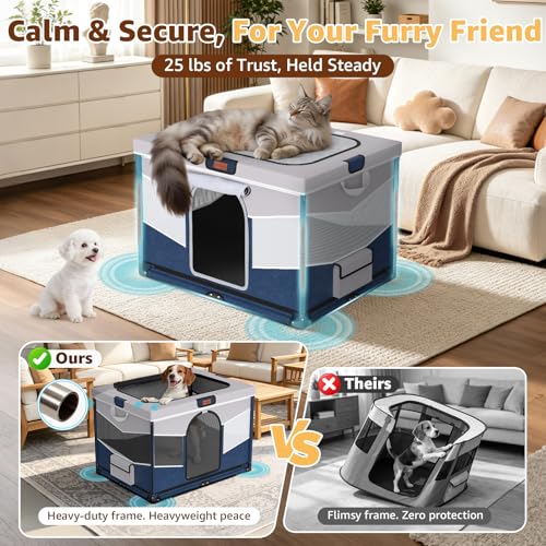 LOOBANI Small Dog Playpen, 32"x24"x22", Foldable & Portable, Blue | Puppy Cat Playpen Indoor, with Sturdy Steel Frame, Travel Dog Crate with Carry Bag, Removable Washable 690D Fabric Cover - color: Blue-Gray