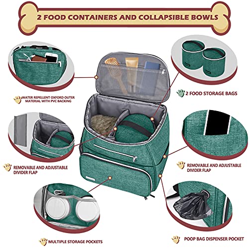 BAGLHER丨Dog Travel Bag Backpack, Airline Approved Pet Supplies Backpack, Dog Travel Bag with 2 Silicone Collapsible Bowls and 2 Food Baskets Green - color: Green