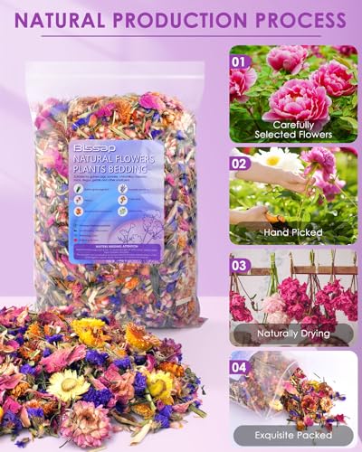Bissap Natural Flower & Herb Hamster Bedding 300g/10.5oz, Small Animal Flower Habitat Decor for Syrian Dwarf Hamster Gerbil Chinchilla Mice Degu and Other Small Pet Flower Bedding Odor Control Forage