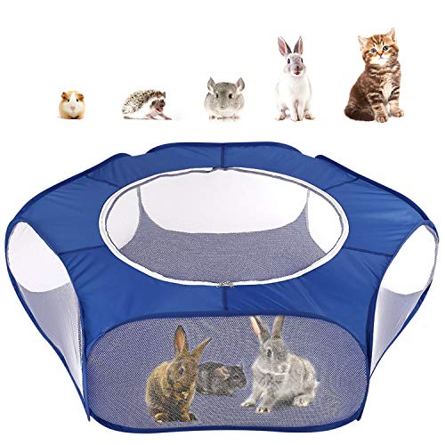 Pawaboo Small Animals Playpen, Waterproof Small Pet Cage Tent with Large Breathable Cover, Portable Outdoor Yard Fence for Chick/Kitten/Puppy/Guinea Pig/Rabbits/Hamster/Chinchillas, Indigo - color: Indigo