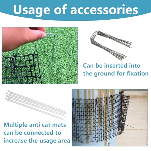 Pet Mat, Black, 6.5 feet with 8 Ground Stakes 8 Zip Tie, Cat Mat with Gentle Spikes for Garden/Backyard, Dog and Raccoon Mat, 78.74 inches x 11 inches. - color: Charcoal