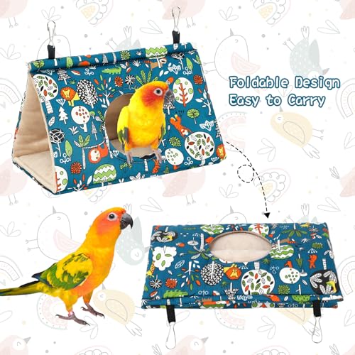 Rypet Bird Nest House, Bird Bed for Cage, Hanging Hammock Bird Hut, Blue M | Warm Plush Cotton Comfort, Side Hole Entry, Dual Hanging Straps for Cage, Machine Washable, Green Bird Tent for Medium Birds - color: Blue, size: Medium (Pack of 1)
