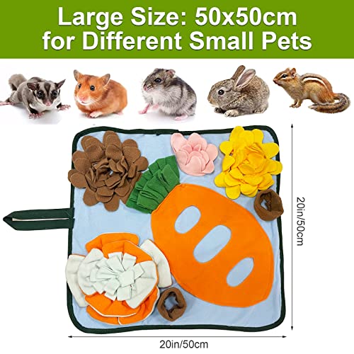 Rabbit Foraging Mat Hay Feeder Toys, Interactive Pet Snuffle Mat Soft Feeding Pad for Bunnies, Washable Bunny Hay Feeder Treat Dispenser Foraging Toys for Rabbits (Size M: 50 * 50cm)