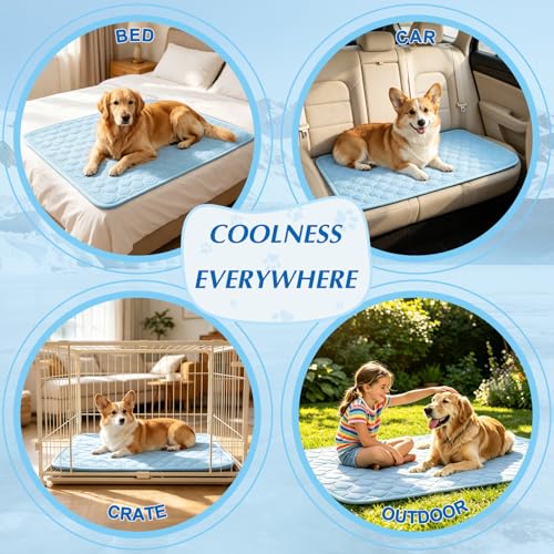 Cooling Mat for Dogs & Cats, Thick Breathable Dog Cooling Mat Q-MAX>0.45 | Chill Cool Fiber Dog Cooling Bed with Non-Slip Base, Non-Toxic Foldable Washable Crate Kennel Pad for Indoor & Outdoor Use - size: 18“*24”(Small)