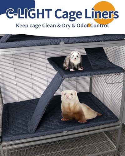 C-LIGHT Ferret Cage Liner, for Ferret Nation & Critter Nation Cage, 4-Layer | Absorbent Cotton with Ultrasonic Welding. Anti-Leak & Odor Control. Fits Chinchilla & Small Animal Cage Accessories. - size: Double Unit Combo