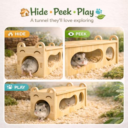 7.9-Inch Natural Wood Hamster Smiley Face Tunnel Toy – Open-Ended Comfort Tube, DIY Cozy Happy Tunnel for Dwarf Hamsters, Gerbils, Mice