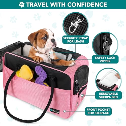 PetAmi Dog Purse Carrier for Small Dogs Cats, TSA Airline Approved Soft-Sided Pet Carrier with Pockets, Ventilated Travel Tote Bag with Bed & Shoulder Strap, Puppy Kitten, Max 12 lbs, Pink - color: Pink
