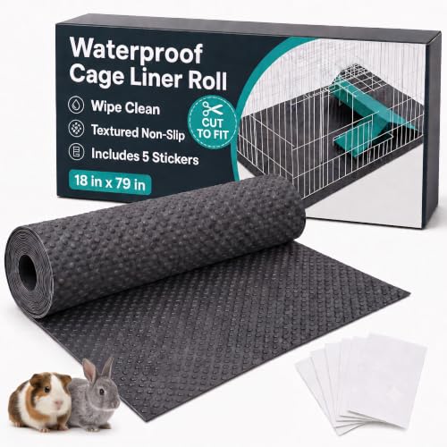 LUFTPETS Waterproof Guinea Pig Cage Liner Roll, 18"x79", Cut to Fit EVA Mat for Bunny & Small Animal Cages, Reusable & Non Slip Rabbit Bedding, Ideal for Reptile Enclosures, Includes 5 Stickers, Gray