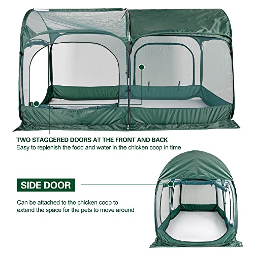 ANC POP Portable Chicken Run Large Pop-Up Chicken Pen for Small Animals Outdoor Gardening Net with 3 Doors and Handbag, Easy to Install and Storage, Green - size: 98.4"L x 49.2"W x 51.2"H