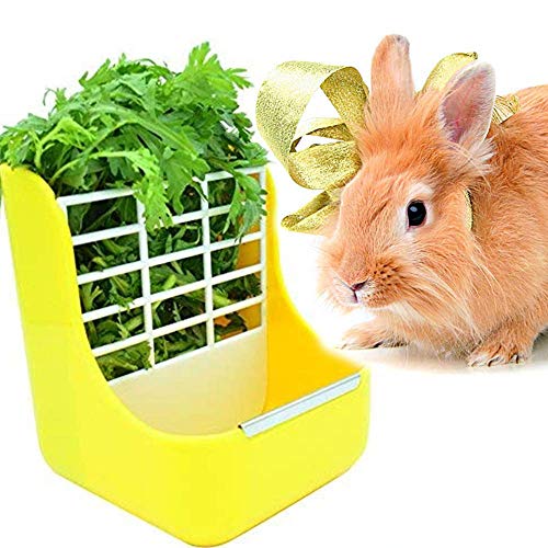 Hay Food Bin Feeder, Hay and Food Feeder Bowls Manger Rack for Rabbit Guinea Pig Chinchilla and Other Small Animals (Yellow)?- - color: Yellow