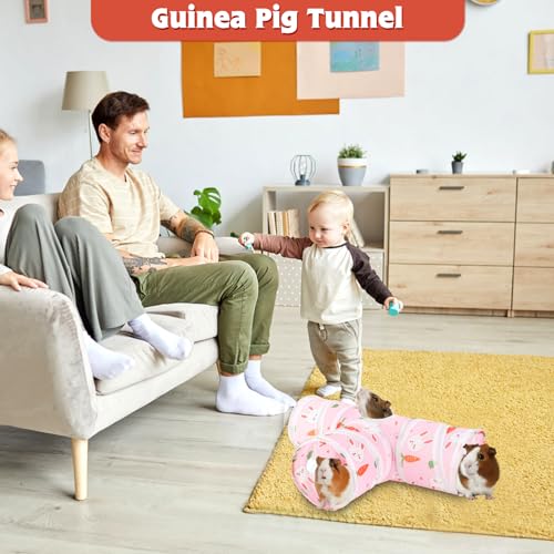 YUEPET Guinea Pig Tunnel, Guinea Pig Toys, 3-Way Play Tunnel Hideout, Pink | Guinea Pig Play Tubes, Collapsible Design, Hanging Play Ball, Peekaboo Opening, 5.9 in Entrance Diameter, Folds for Storage - color: Pink