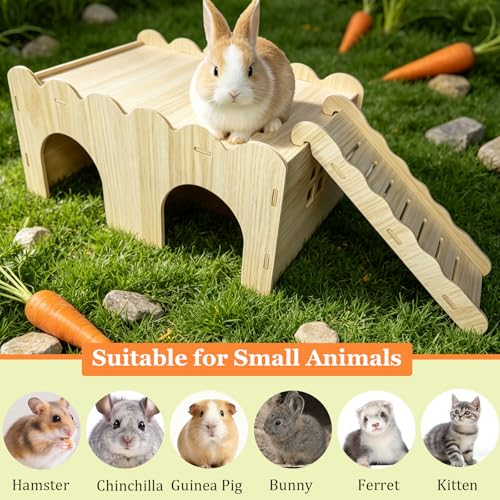 Bunny Hideout Castle Wooden Guinea Pig House Small Rabbit Hideaway with Ladder for Chinchilla Hedgehog Rat