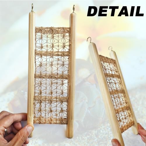 Hermit Crab Climbing Straight Ladder Wooden and Rope Hermit Crab Climbing Wall Hermit Crab Climbing Toys Small Animal Cage Accessories for Bird Parrot Lizard Chameleon Reptile - style: Straight Ladder