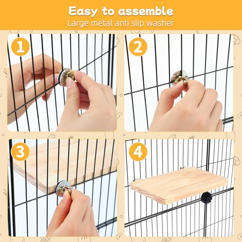 BWOGUE Chinchilla Suspension Bridge & Ledges, Chinchilla Cage Accessories | Chinchilla Wooden Ledges, Chinchilla Shelves, 1 Bridge & 6 Platforms, Natural Pine, Screw-Mounted Design, Climbing & Resting