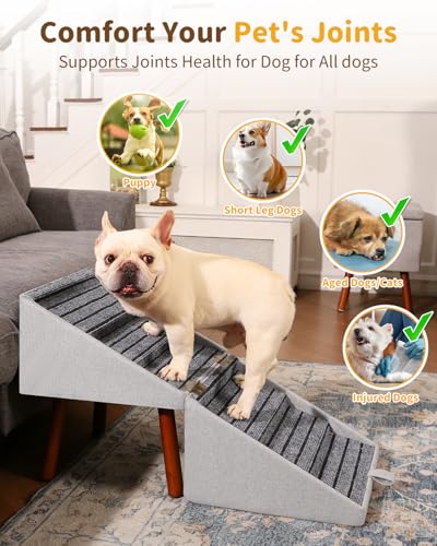 2-in-1 Foldable Ottoman Dog Ramp for Couch(6-Steps) | Convertible Folding Dog Stairs for Couch and Bed,Non-Slip Wooden Pet Stairs for Puppy Senior Injured Dogs - size: 6-STEPS