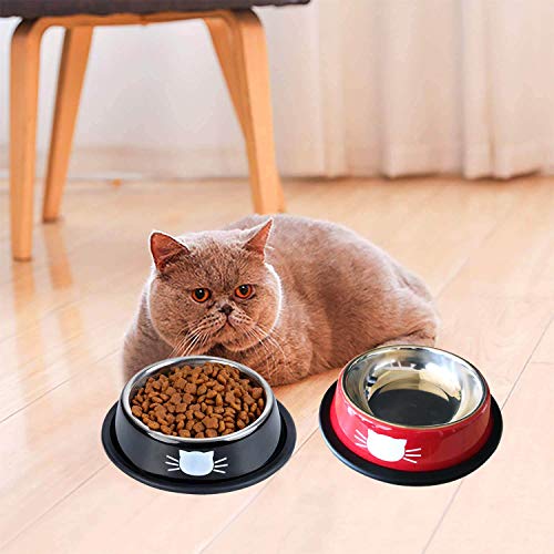 3 PCS Cat Bowls, SUOXU Stainless Steel Pet Bowls Non-Skid Base Leak-Proof Cats Food Bowl, Metal Cat Feeding Bowls for Cats - color: Black*2/red