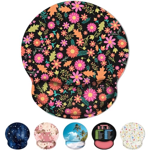 KONVINIT Ergonomic Mouse Pad with Wrist Rest, Small Mousepad with Non-Slip Rubber Base and Smooth Surface, Black Flowers Mouse Pads for Desk, Office Desk Accessories - color: Black Flowers