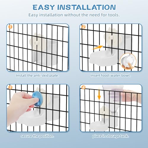2 Pack Hanging Automatic Pet Food Water Dispenser, Auto Rabbit Feeder and Water Bottle Set for Cage, Food and Water Bowls for Cat Bunny Chinchilla Hedgehog Guinea Pig Ferret cage Accessories - color: Blue White