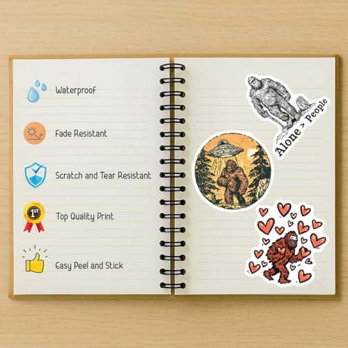 100 PCS Bigfoot Stickers Pack – Waterproof Bigfoot Decals for Water Bottles, Laptops, Phones, Notebook, Cars – Cool Vibrant Graphics for Bigfoot Enthusiast - color: Bigfoot