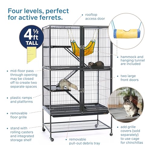 Prevue Pet Products Feisty Ferret Home with Stand, Black Hammertone with Hammock and Suede Ferret Tunnel 485 - style: Feisty Ferret Cage Bundle