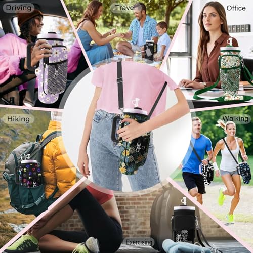 Stanley Carrier Bag for Stanley 40oz/30ozTumbler with Phone with 2 Adjustable Strap,3 Pockets Bottle Stanley Cup Carrier Bag & Case,Accessories for Hiking Travelling - color: Cut Bear