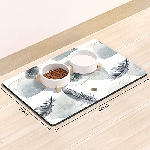 Rnivvi Dog Food Mat, 16" x 24" Absorbent Dog Cat Bowl Mat for Food and Water, Cute Anti-Slip Rubber Pet Feeding Rug Protect Floors, Puppy Placemat for Feeding & Watering Supplies, Abstract Plume - color: Abstract Art Plume, size: 16"L x 24"W