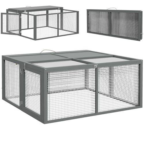 PawHut Rabbit Hutch Outside Bunny Hutch 2-3 Rabbits Openable Top Gray | Wooden Bunny Cage, Small Animals, Guinea Pig Cage, Small Chicken Coop, Garden Use