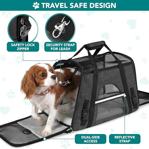 PetAmi Airline Approved Pet Carrier Cats Small Dogs, Small Heather Charcoal | Soft Sided TSA Travel Bag, Sherpa Bed, Breathable Mesh Ventilation, Collapsible Bowl, Fits Under Seat, Up to 18 lbs - color: Charcoal, size: Small - 17"L x 10.2"W x 11.2"H