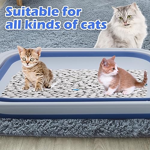 Collapsible Small Cat Litter Box,Open Top Cats Litter Pan with Scoop Foldable Shallow Kitten Potty Toilet Waterproof Cat Travel Litterbox Anti-Splashing Low Entry Semi-Enclosed Easy Clean(Blue) - color: 【Blue】