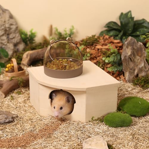 Natural Wooden Hamster House Hideout Small Animals Habitat Exploring Toys for Dwarf & Syrian Hamster, Gerbils, Mice, Rats, Hedgehog, Lemmings (Chestnut Shape Hole)