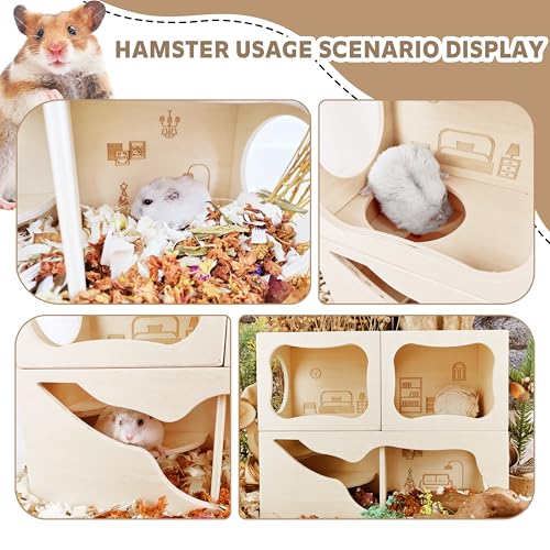 Hamster Hideout Wooden House,Hamsters Multi Chamber Hideout,Small Animal Habitat for Clear Observation,Hamster Toys for Dwarf Hamstersm,Gerbils, Hedgehogs, Rats, Mice(Living Room) - color: Living Room