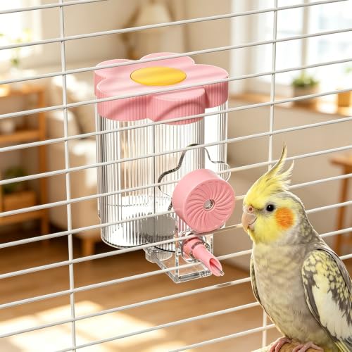 8.4 Oz No Mess Bird Water Feeder, Auto Parrot Cage Water Dispenser (Pink) | Magnetic Mount, Drip-Free, Easy Top Refill, Mount Inside or Outside Cage, for Parakeets Cockatiels Budgies Lovebirds Canary - color: Pink